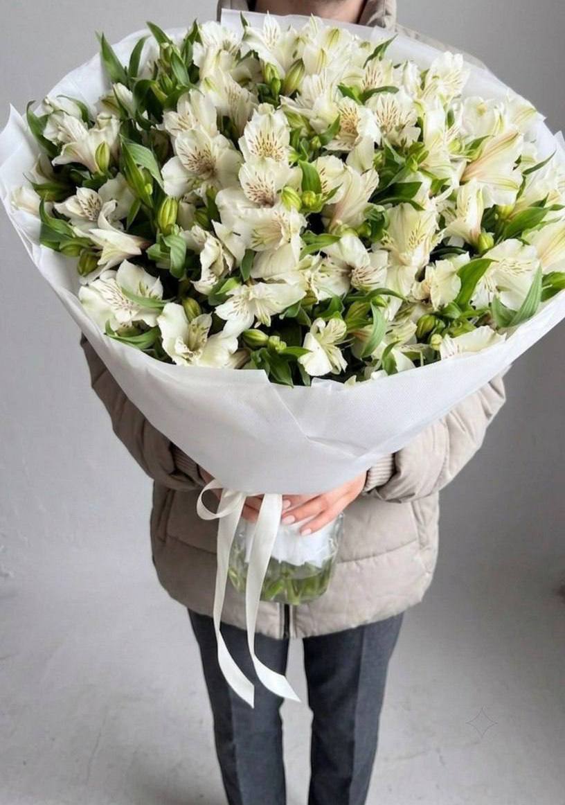 Моно-букет из белых альстромерий